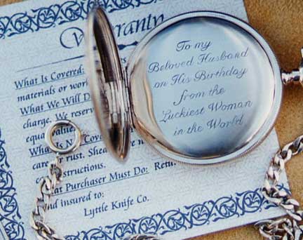 Enlargement of Pocket Watch in movie "The Edge"--engraved by Brian Lyttle