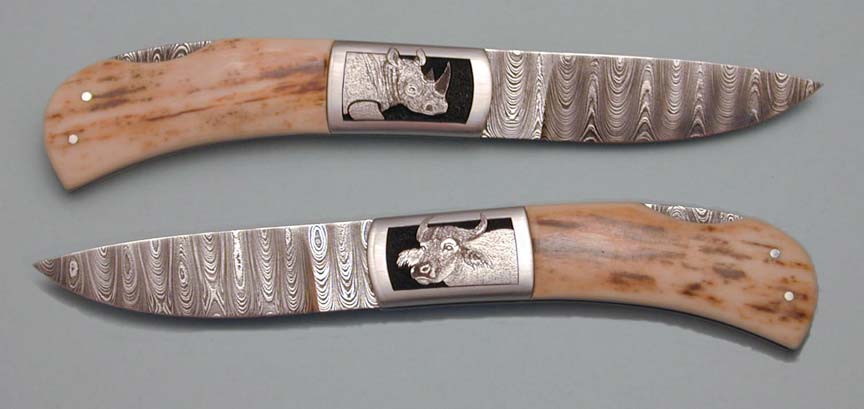 Brian Lyttle Custom Knifemaker: Enlarged view of engraved Damascus folder
