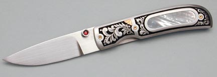Brian Lyttle Custom Knifemaker: Mother-of-Pearl Engraved Liner Lock Folding Knife