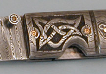 Brian Lyttle Custom Knifemaker: Damascus Folding Knives - Closeup of bolster area