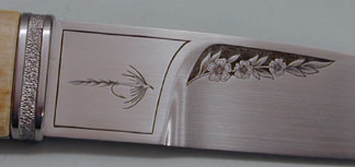 Brian Lyttle Custom Knifemaker: Closeup of engraving on Fishing Knife (Side 2)